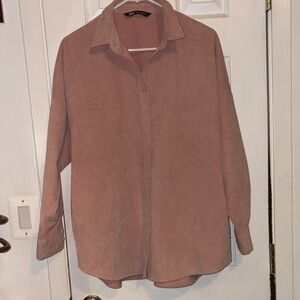 Zara corduroy oversized pink shirt